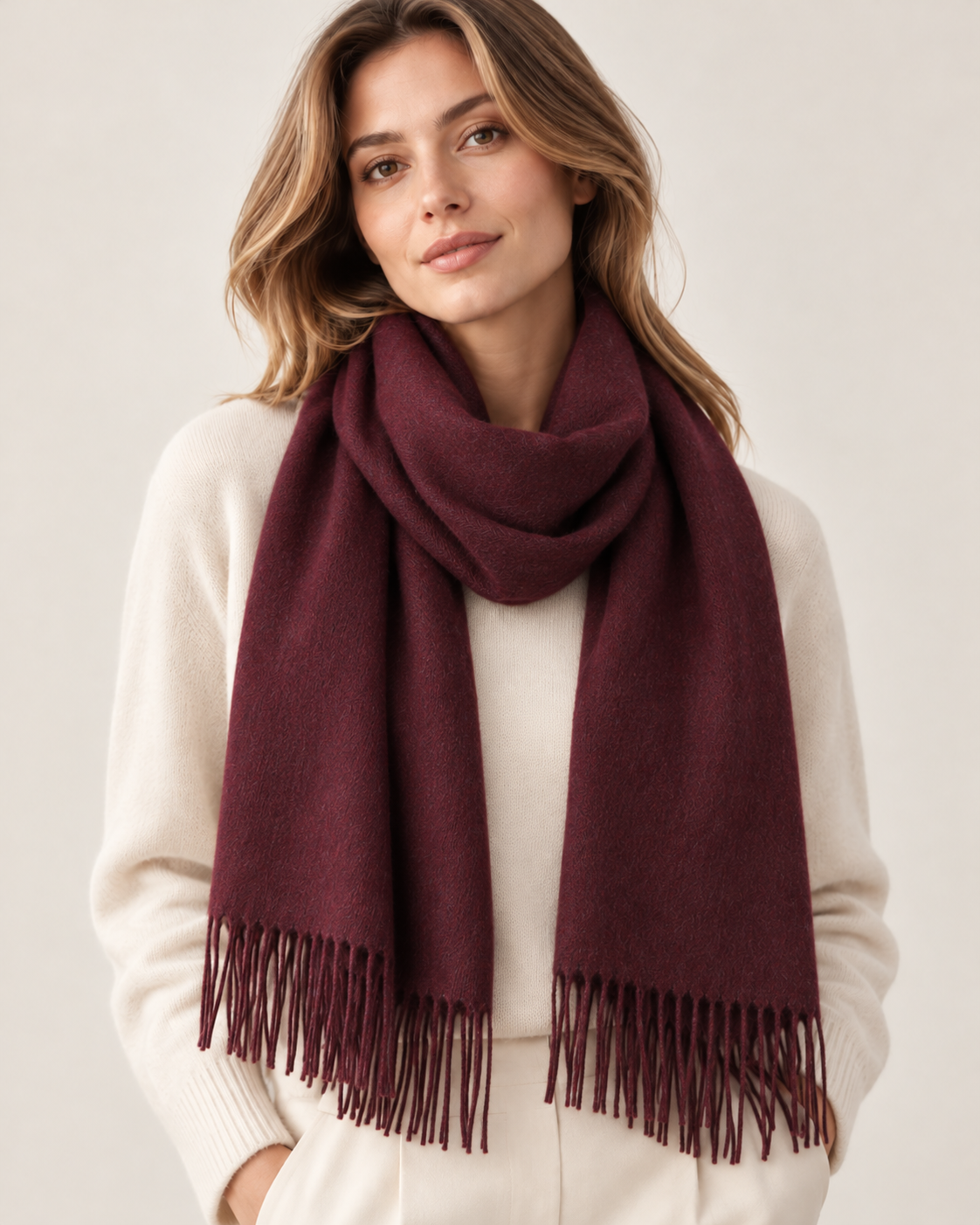 Cachecol de inverno bordeaux de cashmere para mulher Paris (5)