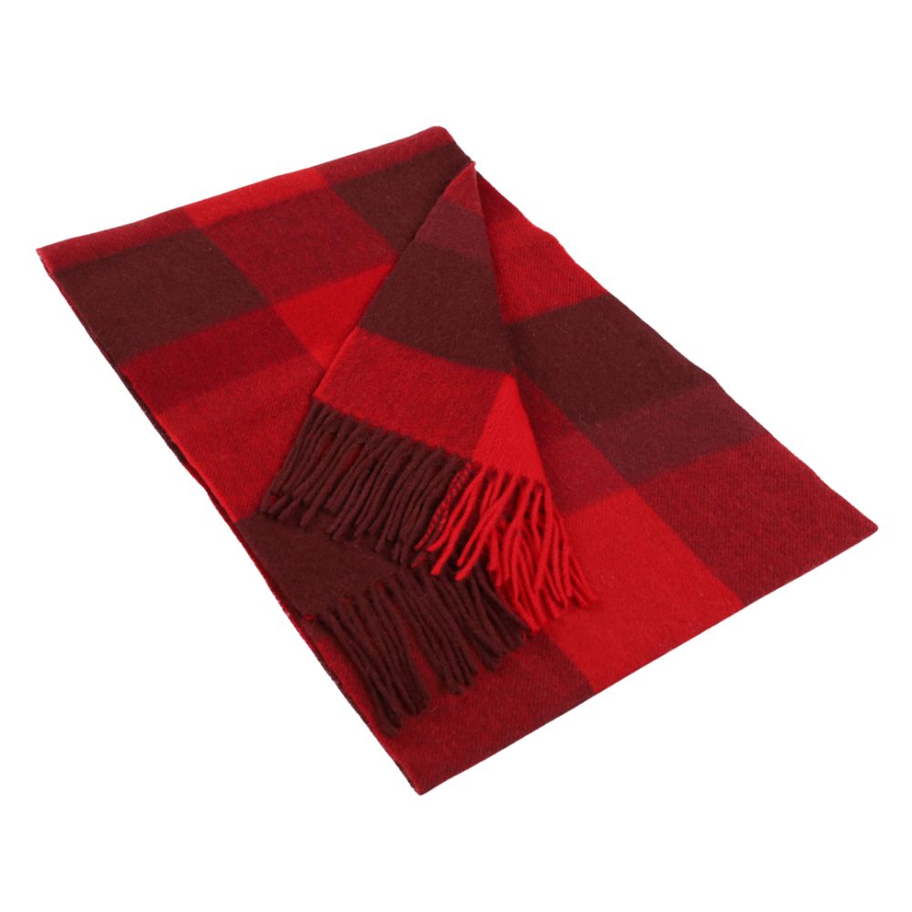 Cachecol vermelho e bordô com quadrados grandes em 100% lã – York (1)