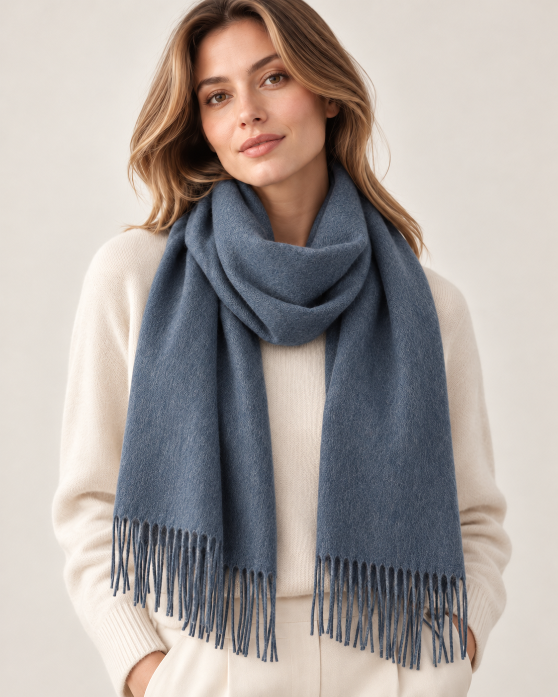 Cachecol azul de 100% cashmere para mulher Paris (5)